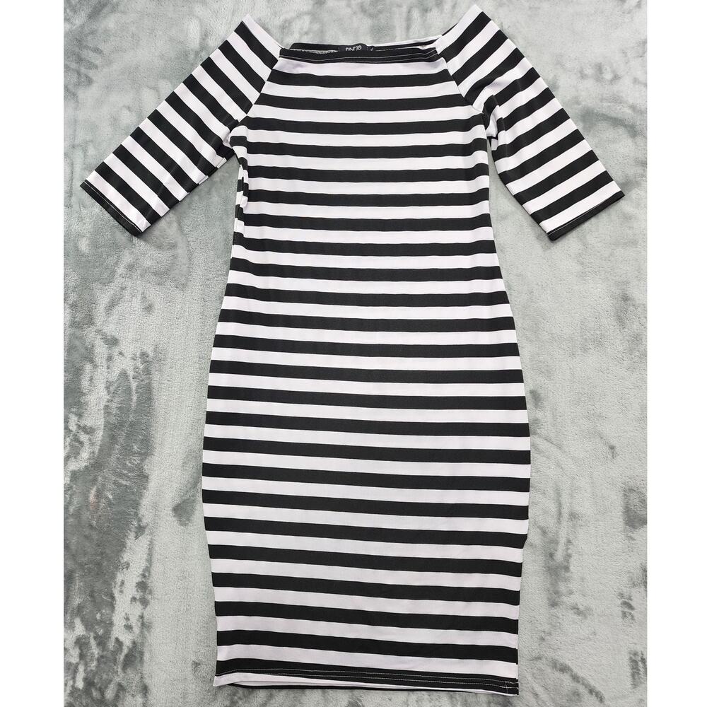 Finejo Dress Womens‎ XL Black White Striped Off Shoulder Square Neck Bodycon